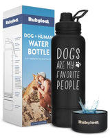 Dog Water Bottle for Dog Lovers - 32 oz Stainless Steel Double Wall Insulated Water Bottle with 8 oz Detachable Dog Bowl - Ideal Christmas Gift for Dog Lovers - “Dogs Are My Favorite People” Black